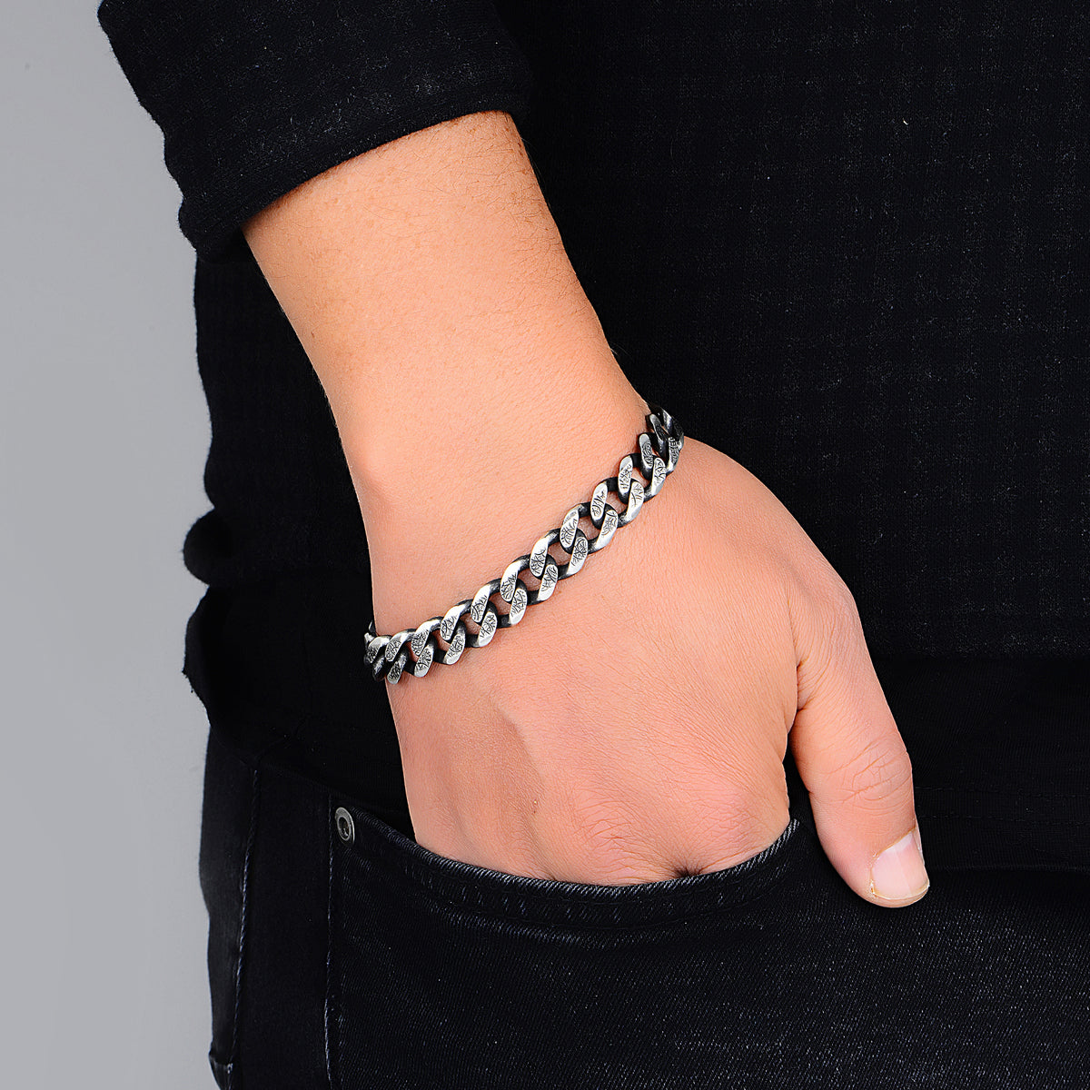 Silver Handmade Oxide Curb Italian Bracelet