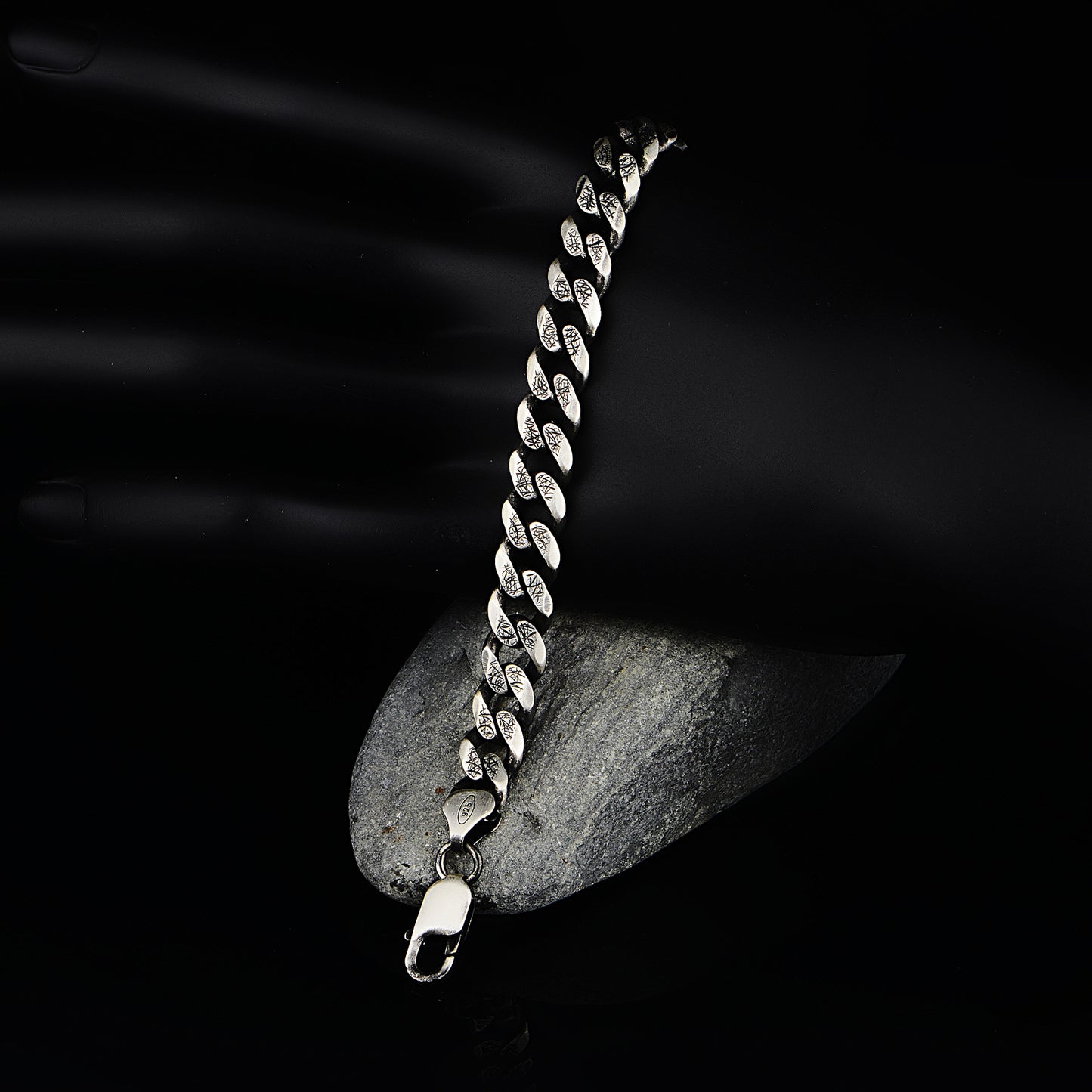 Silver Handmade Oxide Curb Italian Bracelet