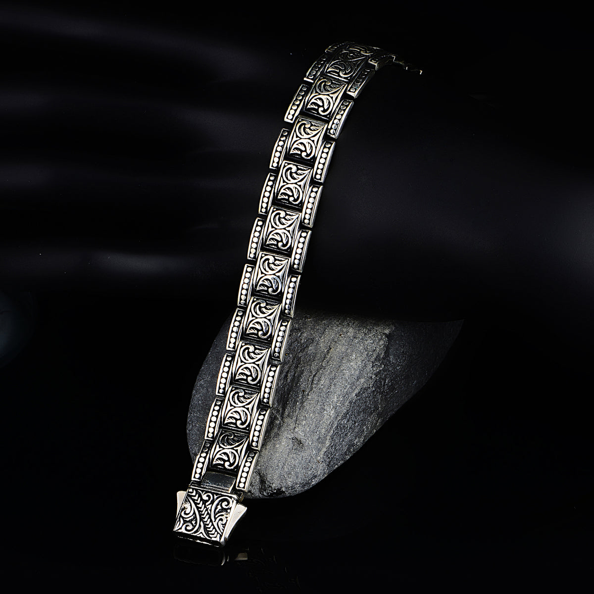 Silver Handmade Embroidered Thick Bracelet