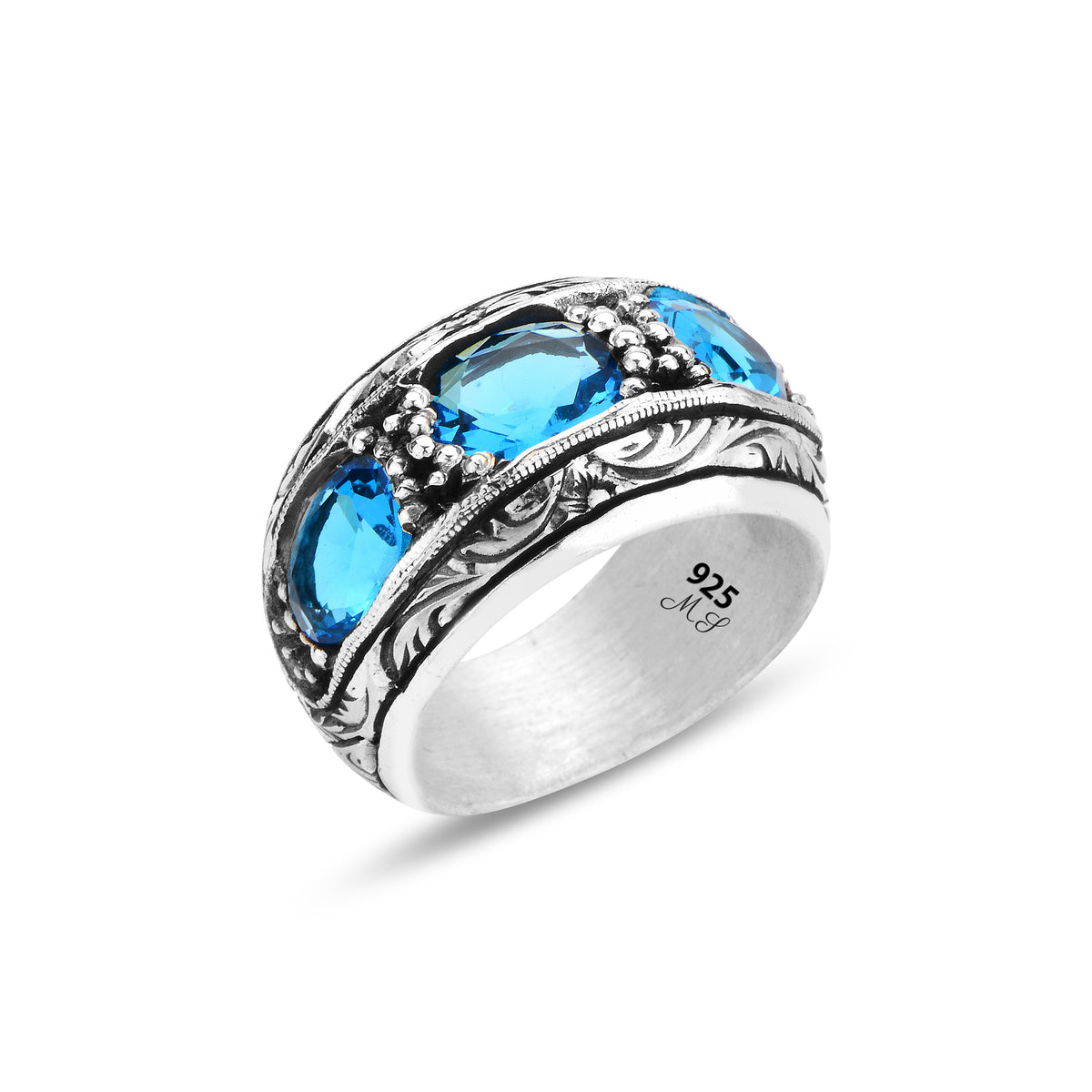 Men Handmade Aquamarine Gemstone Band Ring
