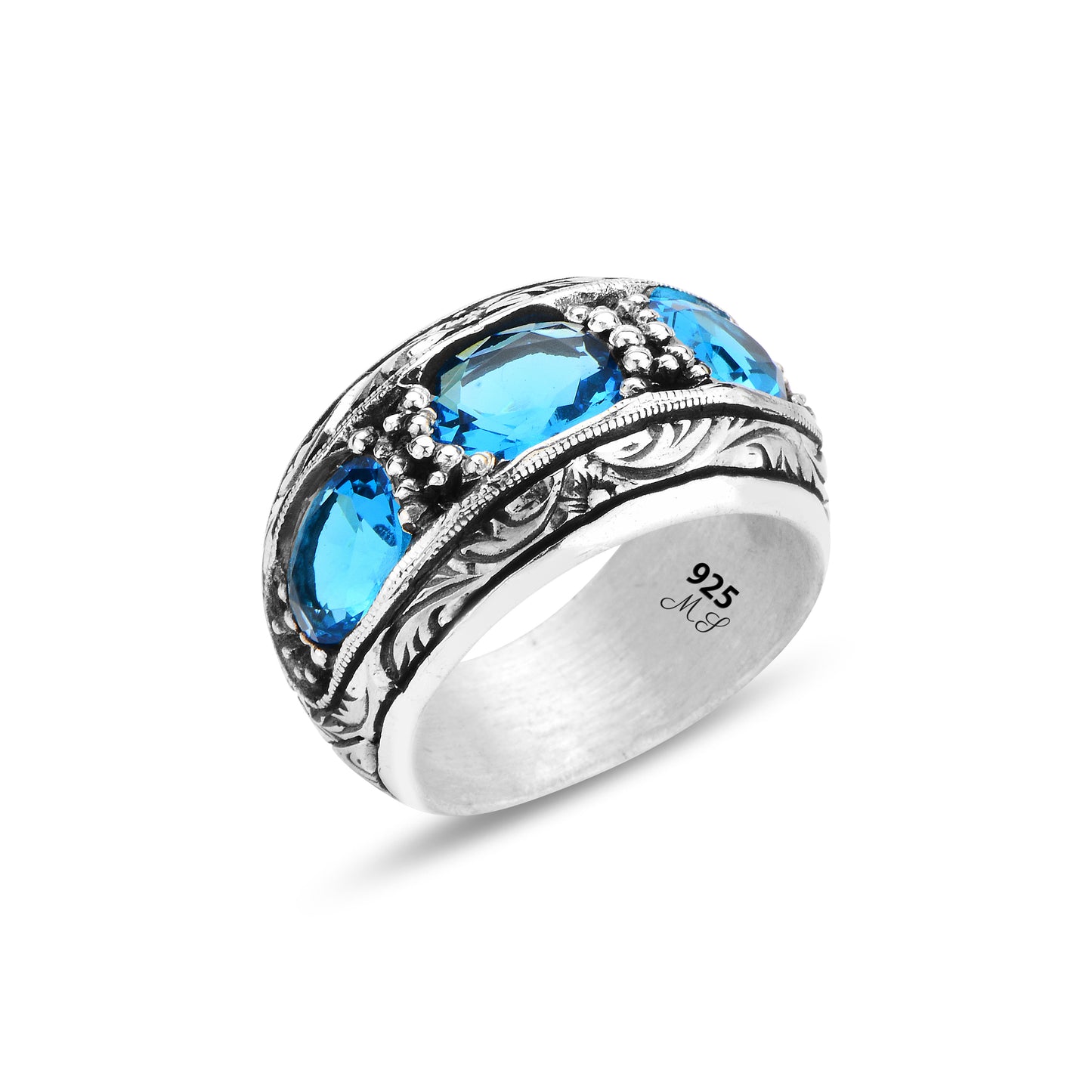 Men Handmade Aquamarine Gemstone Band Ring