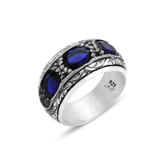 Men Handmade Blue Sapphire Stone Wedding Band Ring