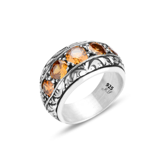 Men Handmade Engraved Zultanite Stone Band Ring