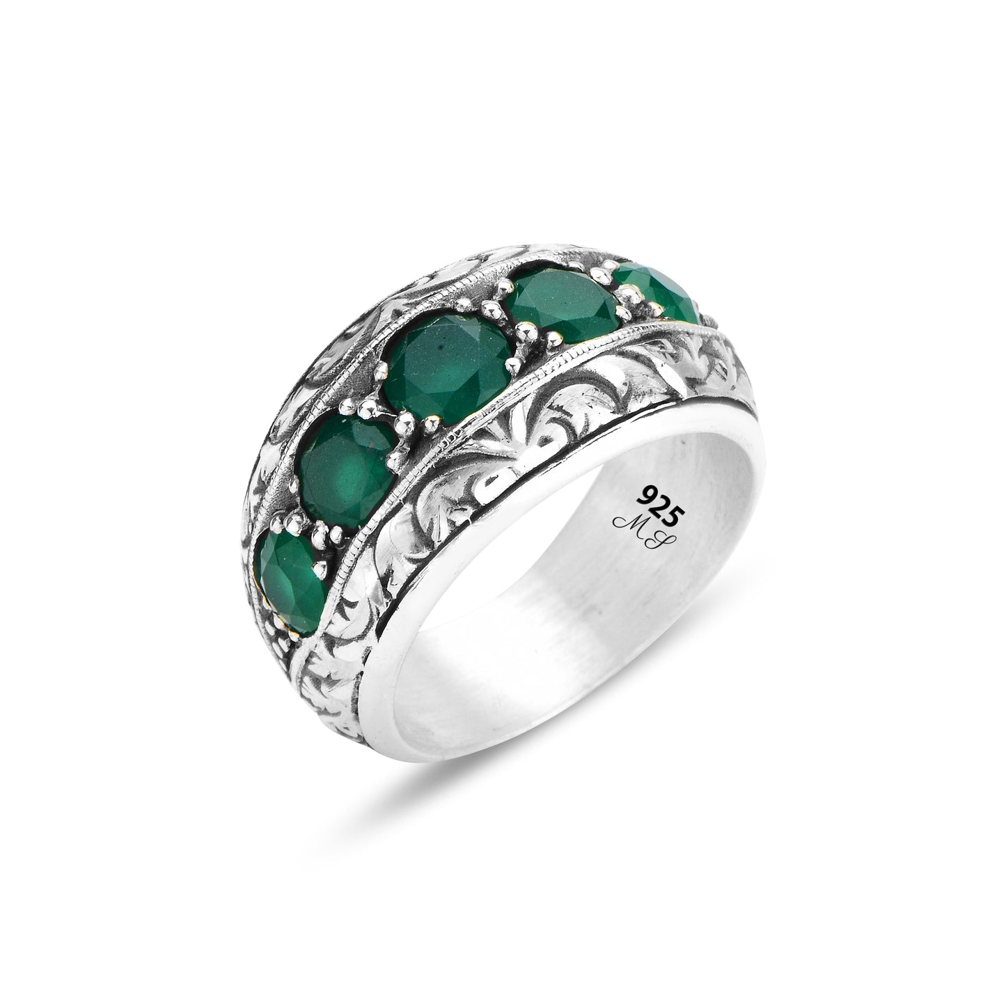 Men Handmade Green Emerald Gemstone Band Ring