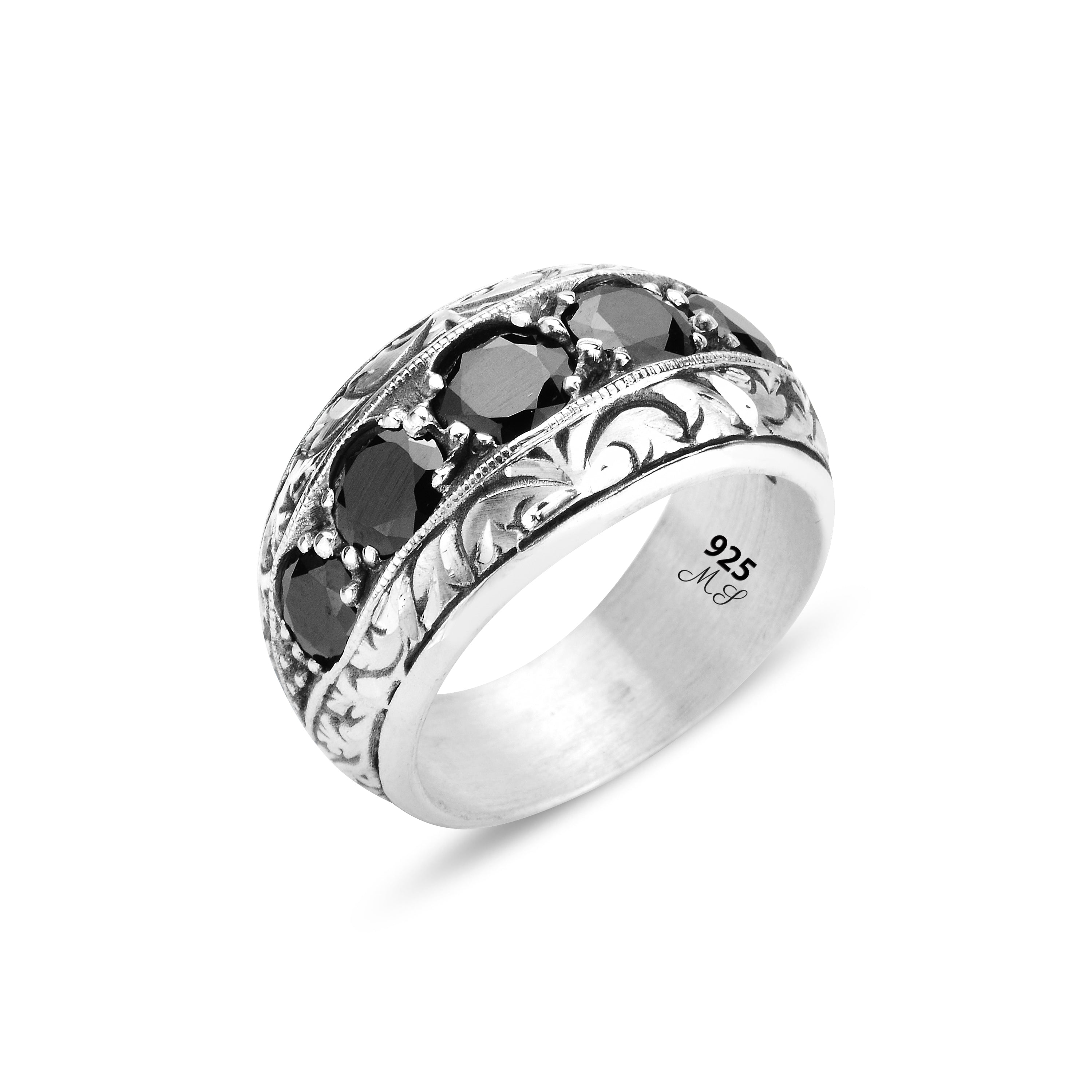 Store Men's Handmade Black Onyx Gemstone 925 Silver Spinner Ring