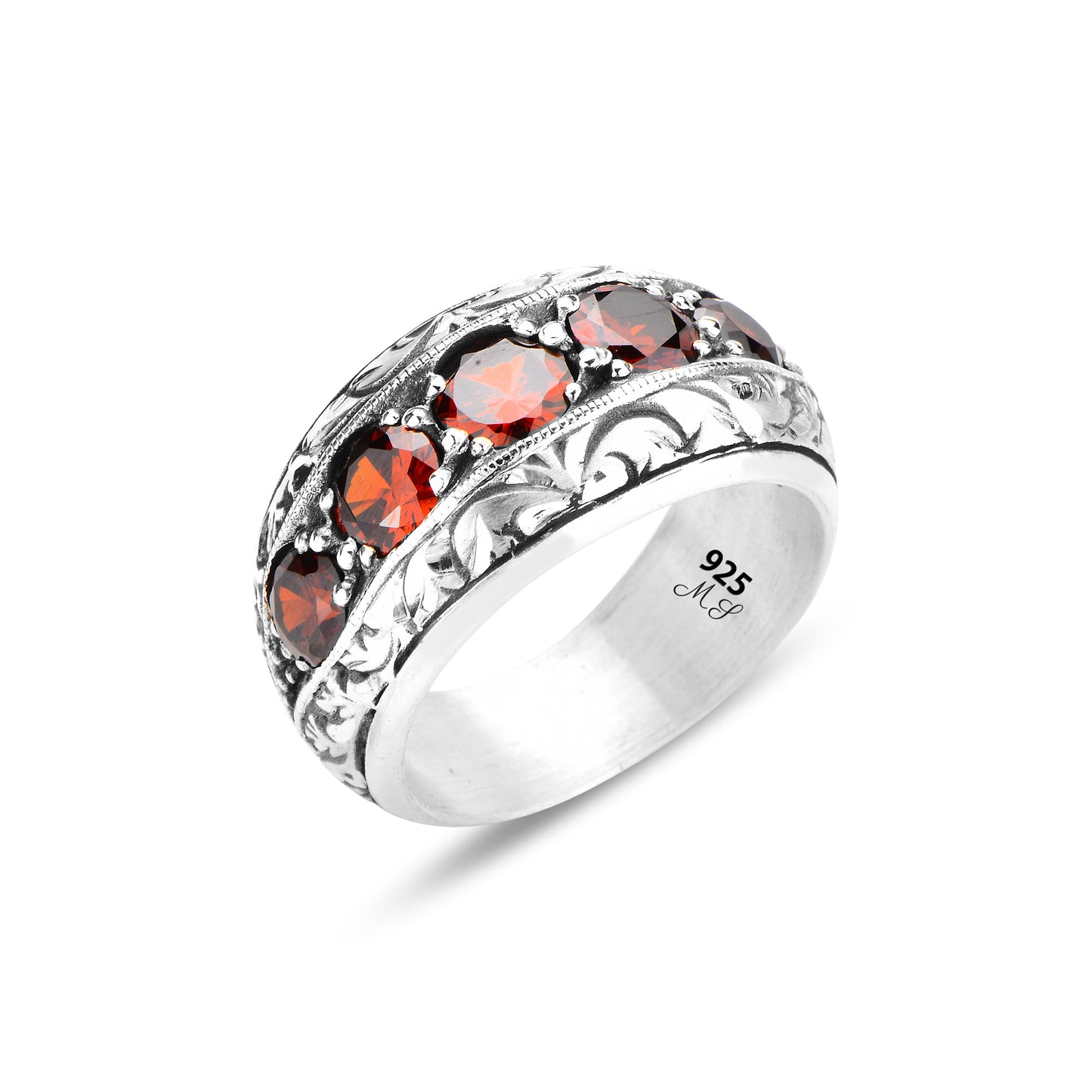 Silver Handmade Men Ruby Gemstone Band Ring