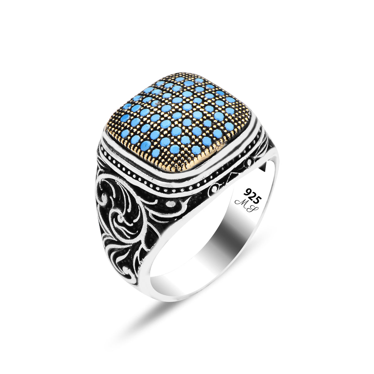 Anillo minimalista de microturquesa para hombre, hecho a mano