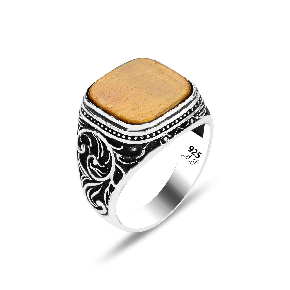 Anillo de plata con piedra preciosa de ojo de tigre minimalista cuadrado para hombre