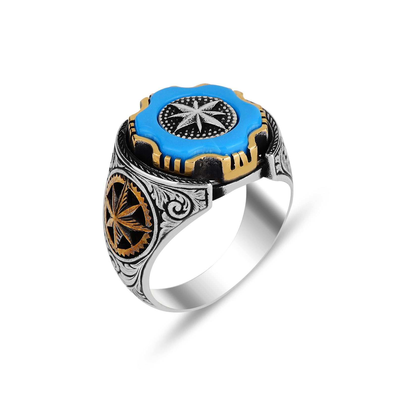 Anillo Plata Modelo Hoja Piedra Turquesa