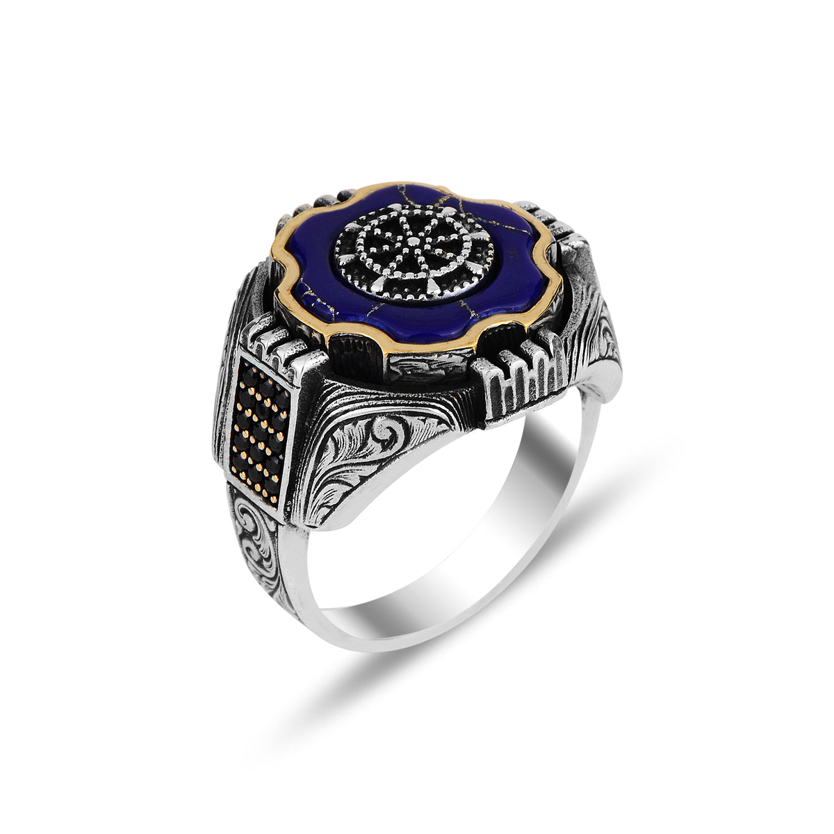 Silberner handgefertigter Lapis-Ring im Ruder-Stil