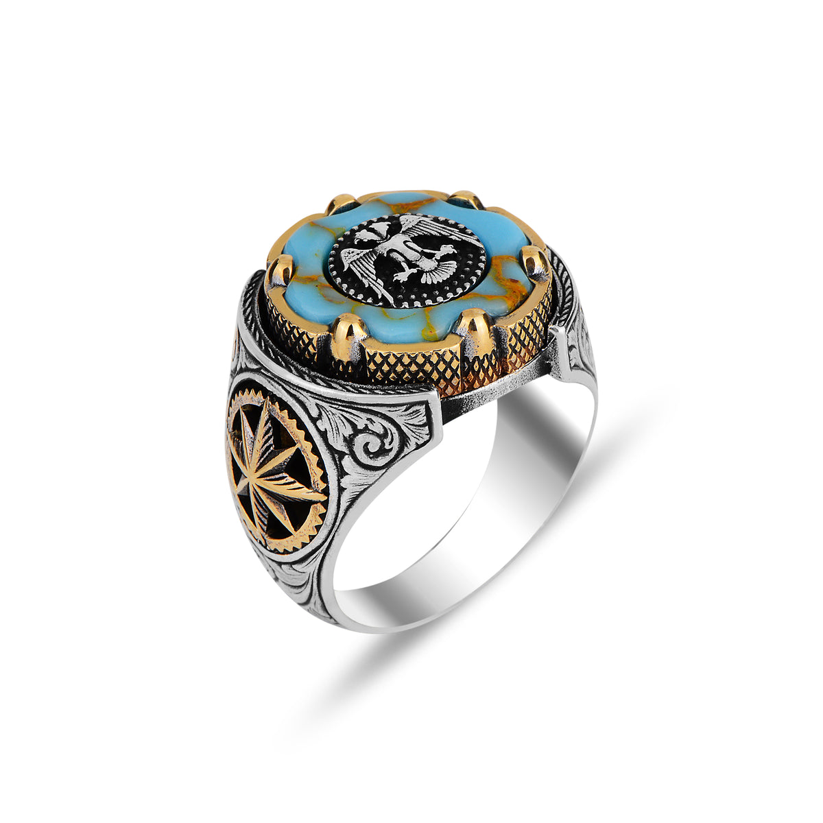 Anillo Plata Piedra Turquesa Modelo Águila