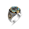 Anillo Plata Modelo Ancla Piedra Turquesa
