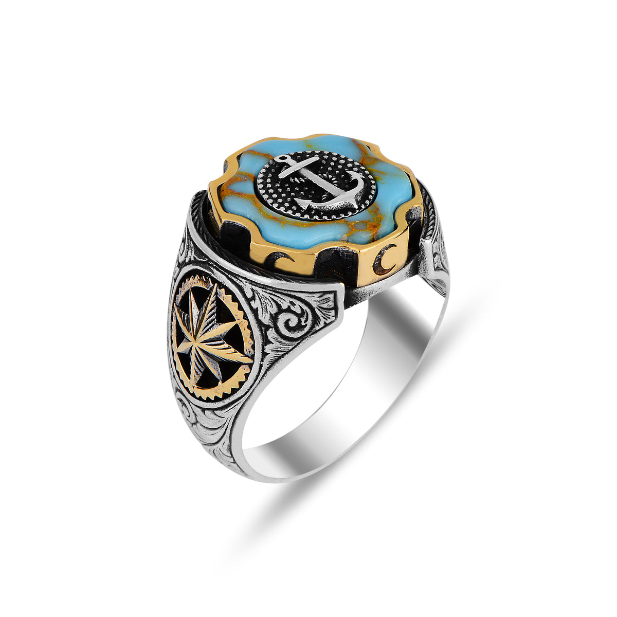 Anillo Plata Modelo Ancla Piedra Turquesa