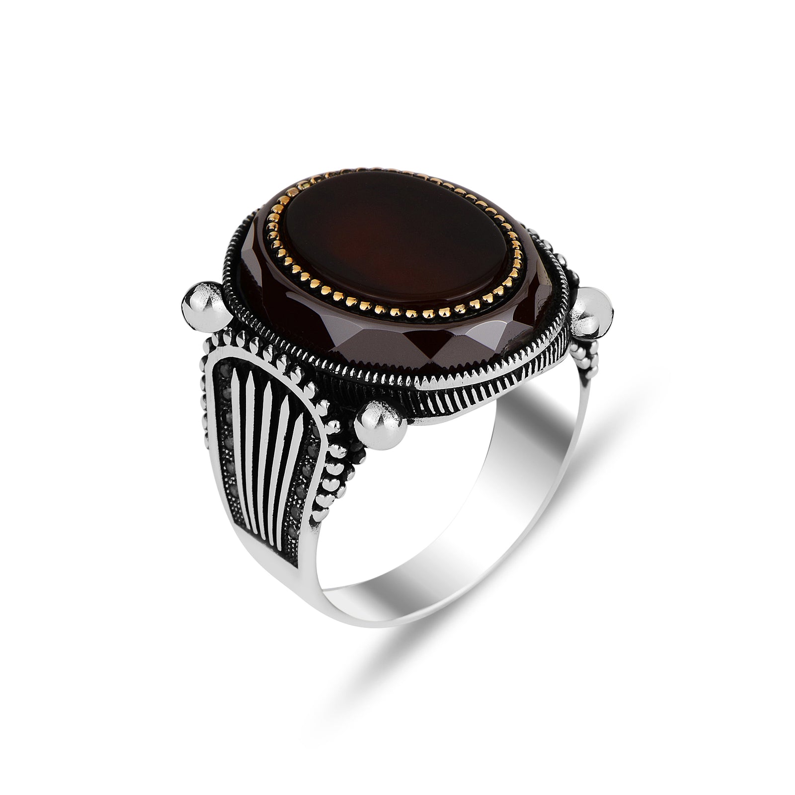 Men Handmade Oval Red Agate Stone Ring