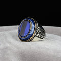 Silberner handgefertigter ovaler blauer Tigerauge-Ring