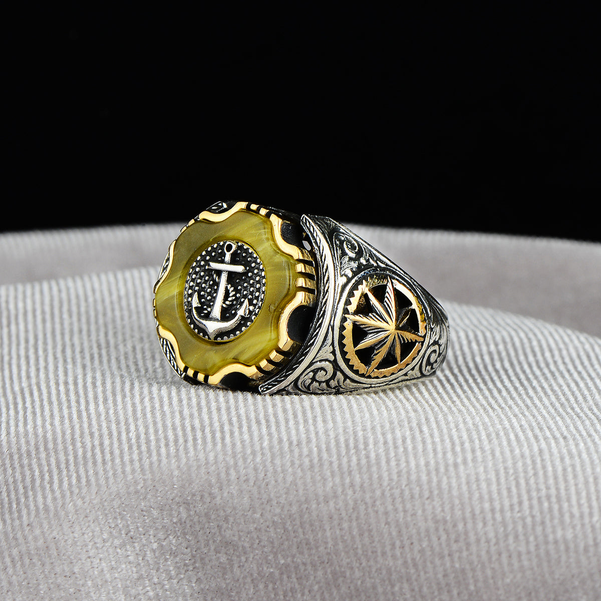 Silver Handmade Agate Stone Anchor Ring