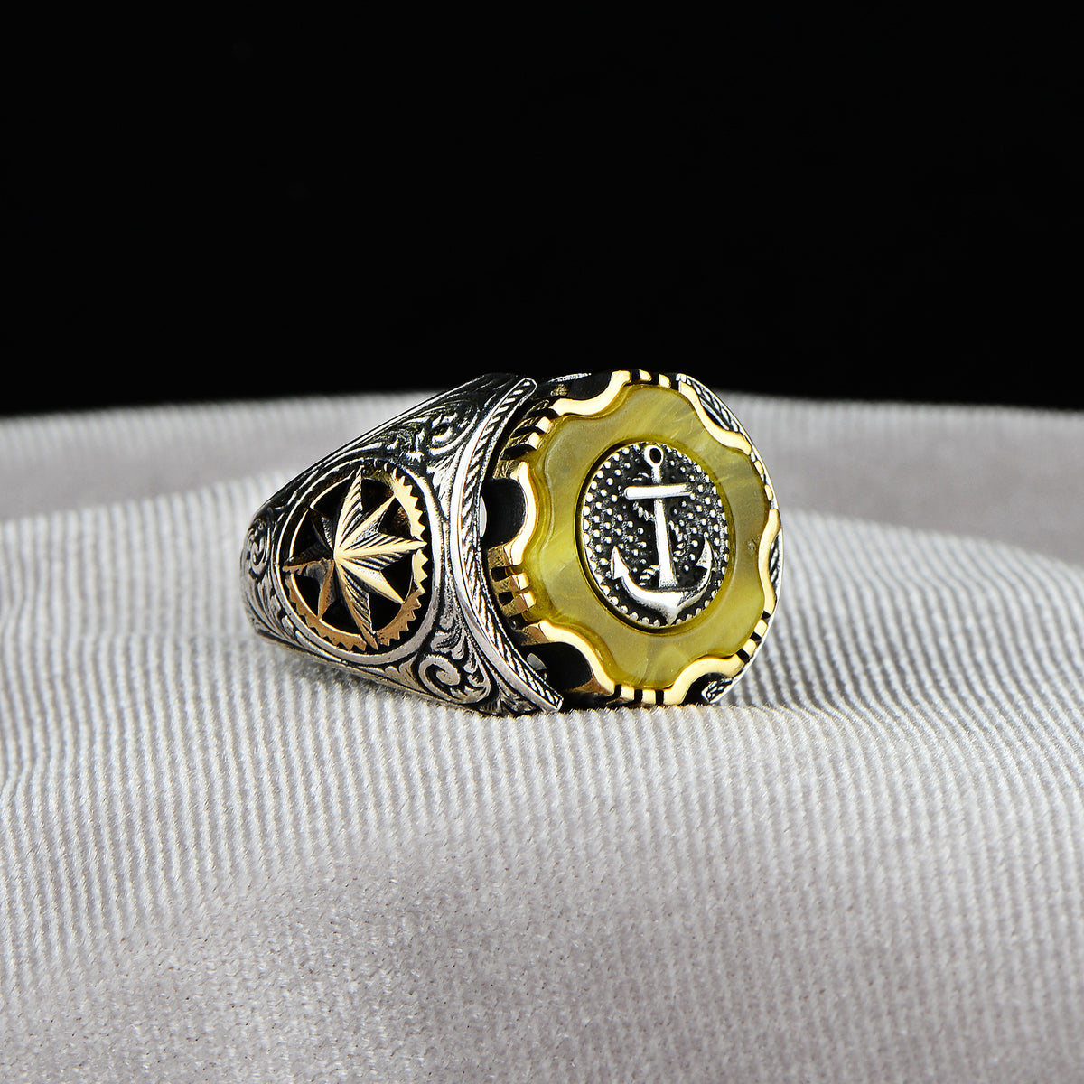 Silver Handmade Agate Stone Anchor Ring