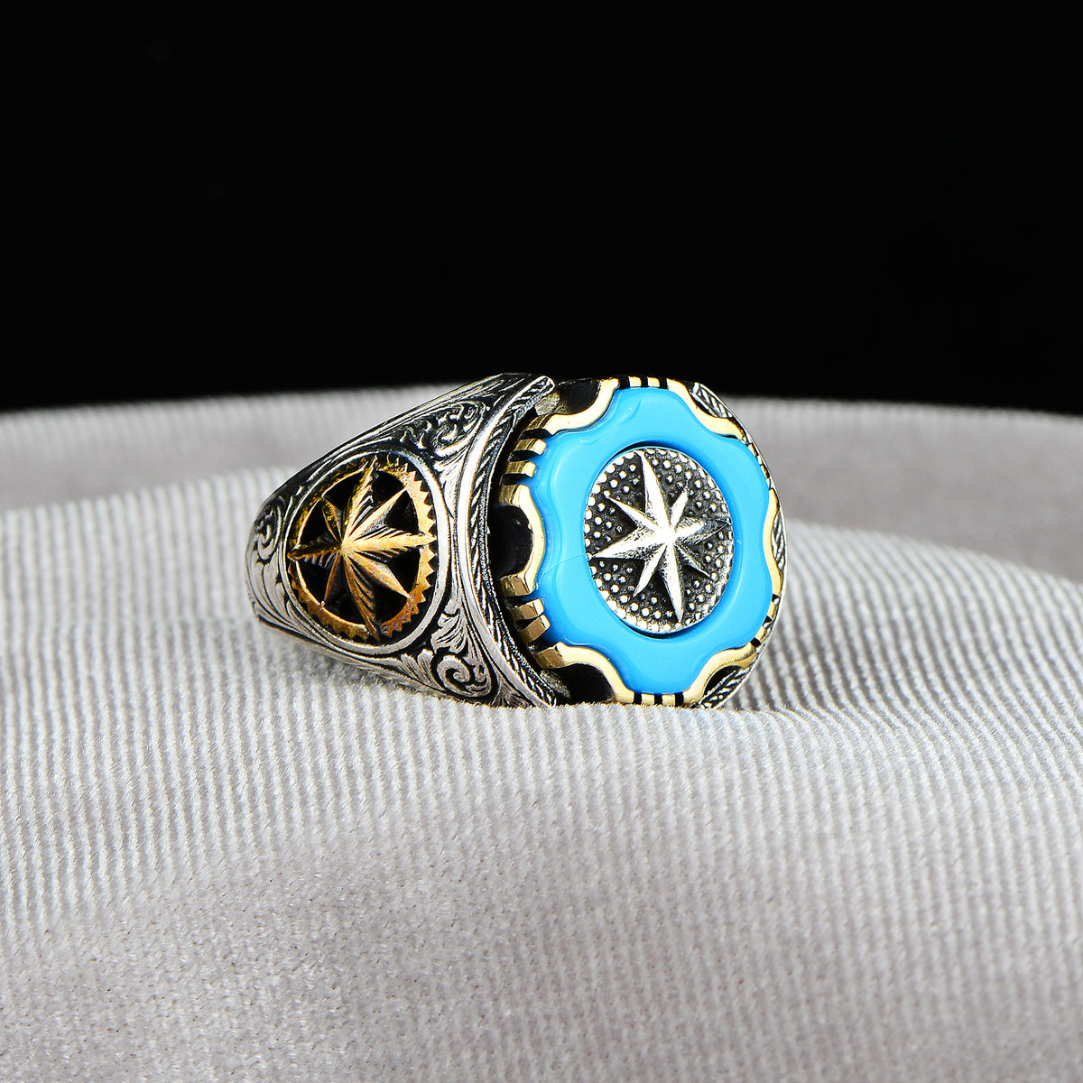 Anillo Plata Modelo Hoja Piedra Turquesa