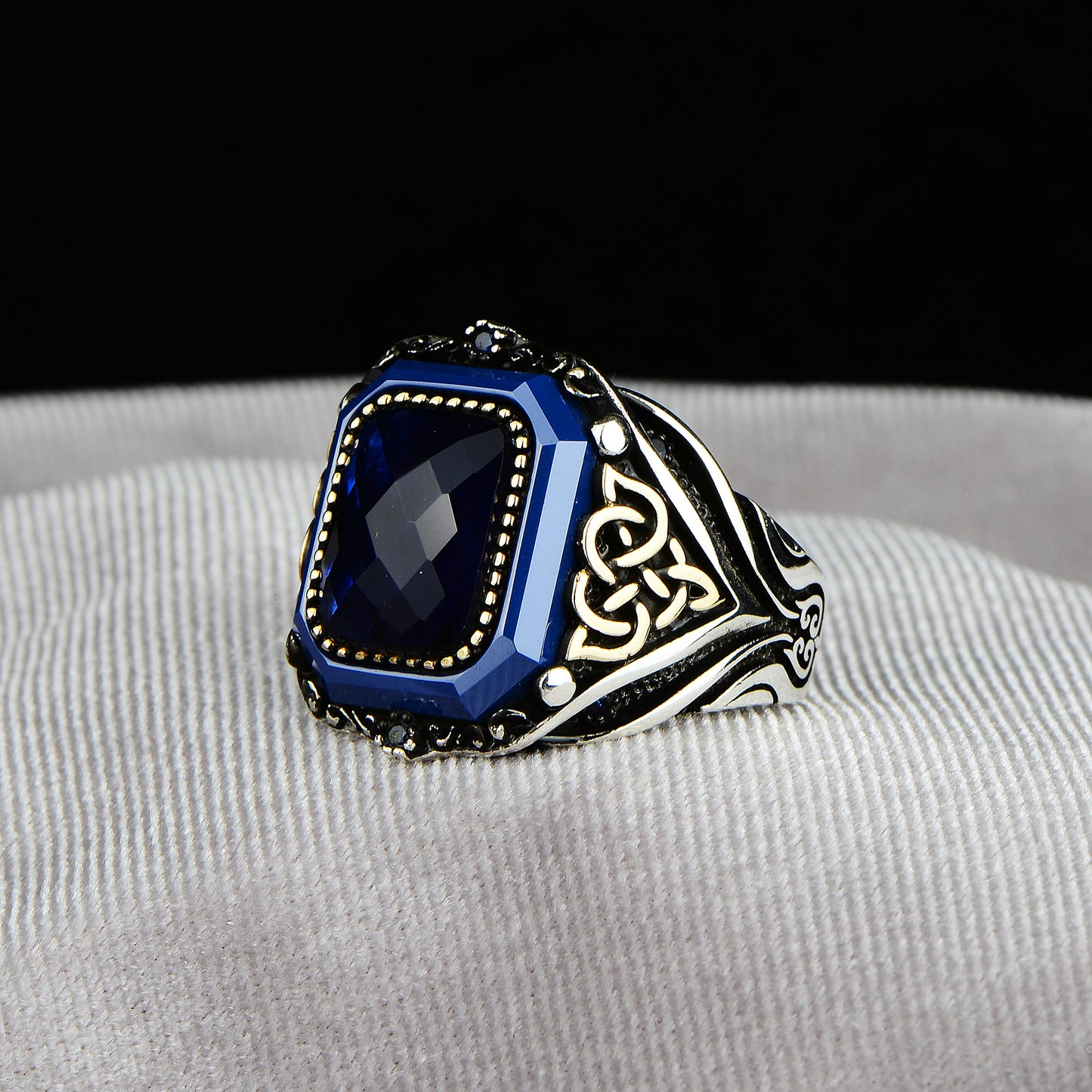 Silver Handmade Square Style Sapphire Stone Ring