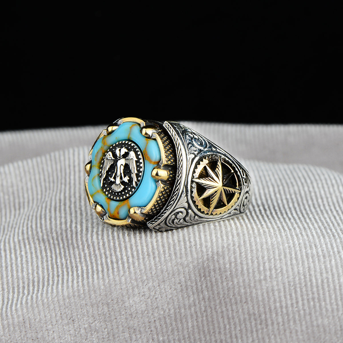 Anillo Plata Piedra Turquesa Modelo Águila