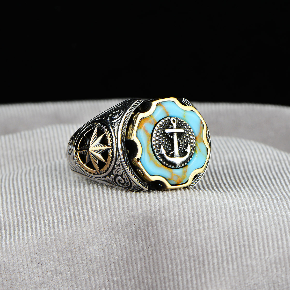 Anillo Plata Modelo Ancla Piedra Turquesa