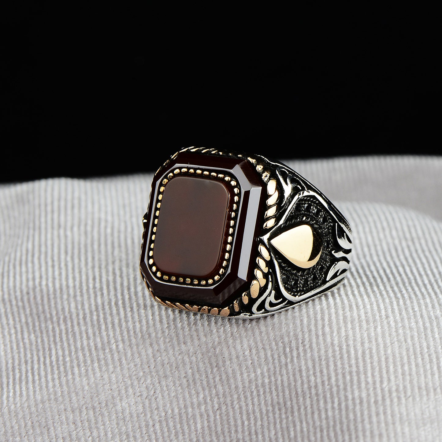 Silver Handmade Square Agate Stone Ring