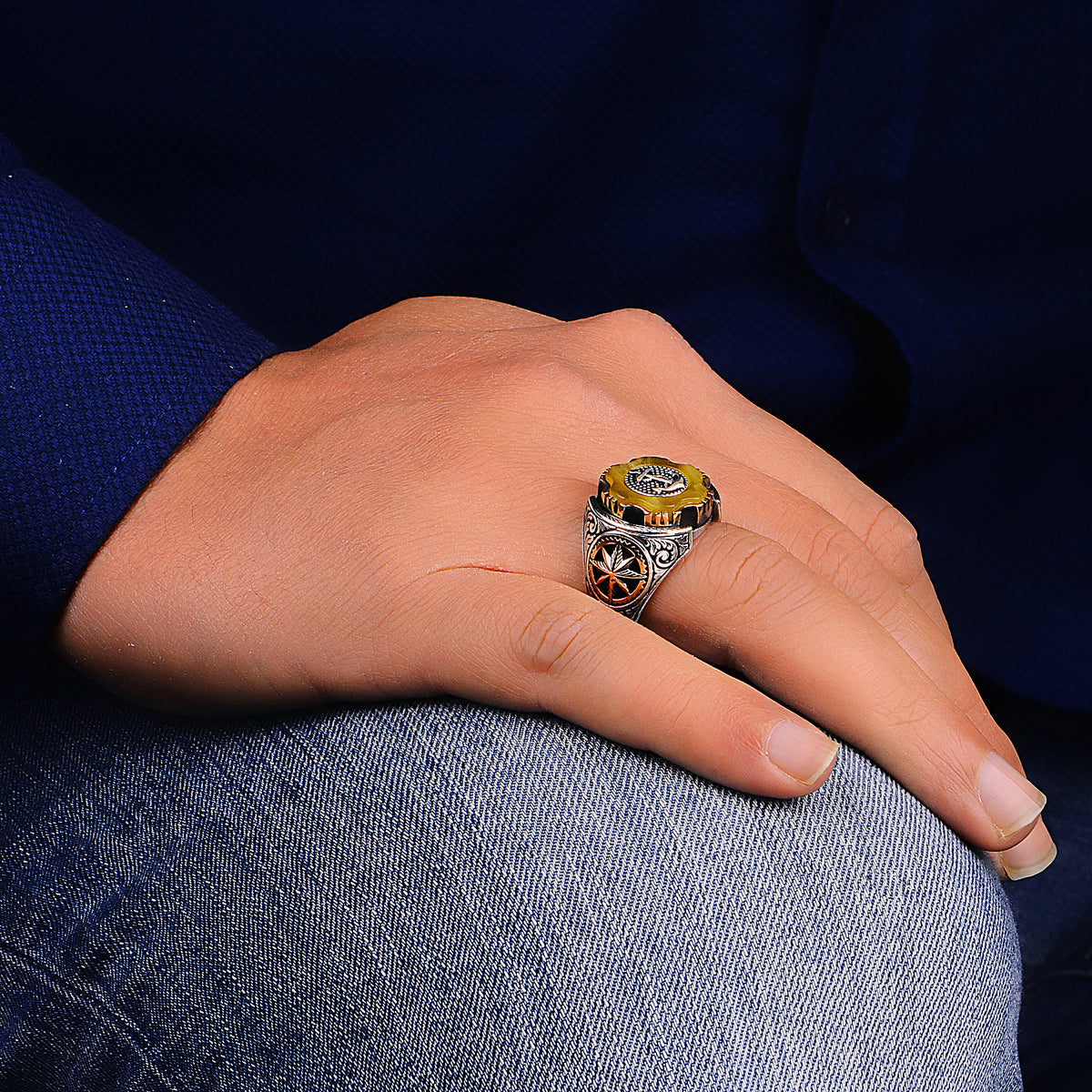 Silver Handmade Agate Stone Anchor Ring