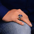 Silberner handgefertigter Lapis-Ring im Ruder-Stil