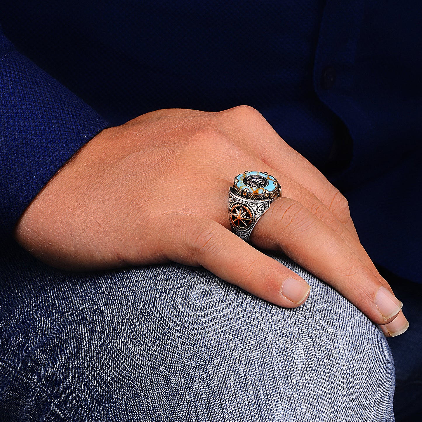 Silver Turquoise Stone Eagle Model Ring