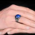 Runder Silberring mit blauem Tigerauge für Männer
