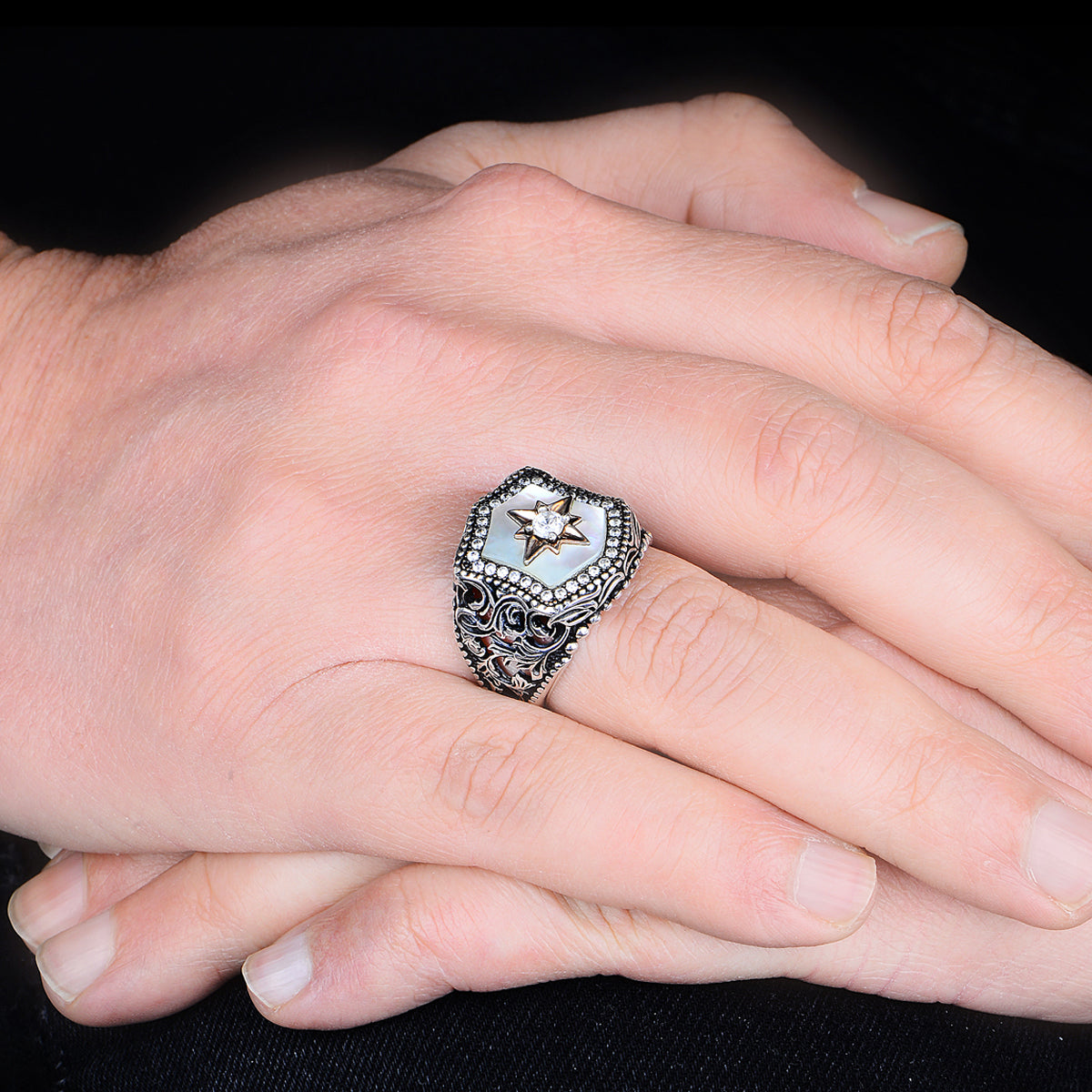 Silver Mother Of Pearl Stone Ring
