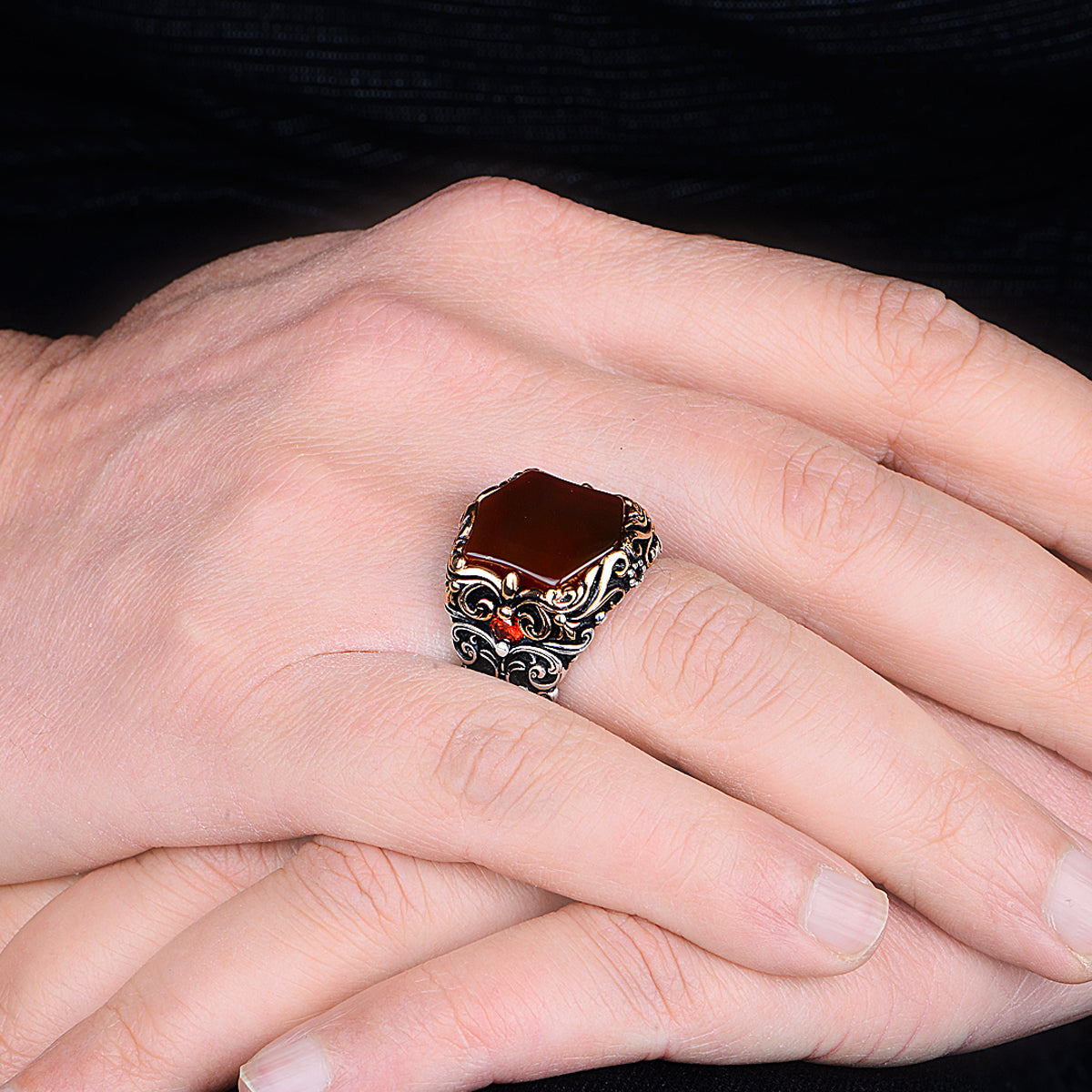 Silver Handmade Ottoman Style Red Agate Ring