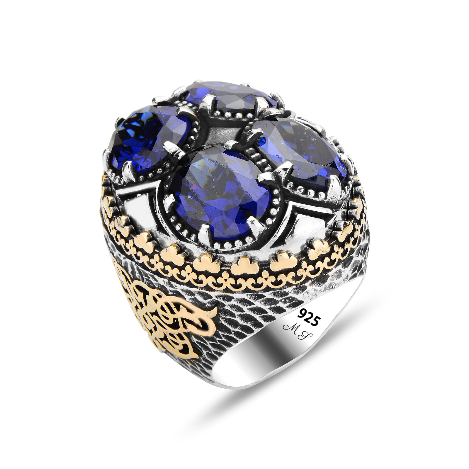 Großer Herrenring aus 925er Sterlingsilber mit Saphir