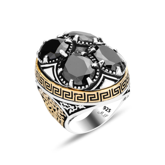 925 Silver Large Onyx Gemstone Greek Style Handmade Ring