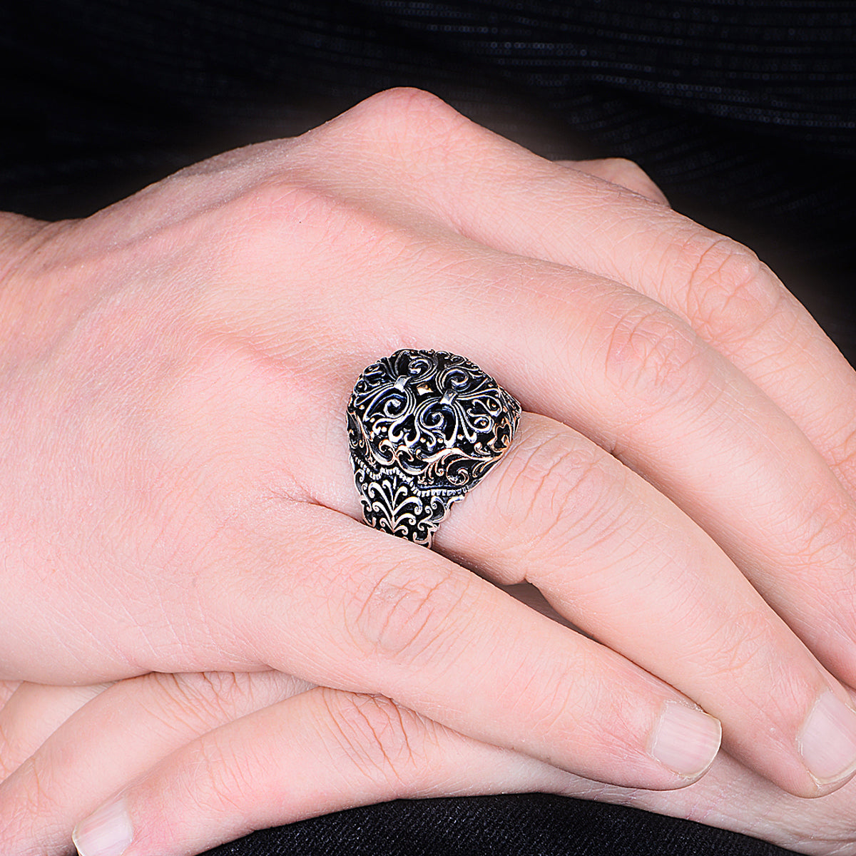 Silver Handmade Embroidered Detailed Men's Ring