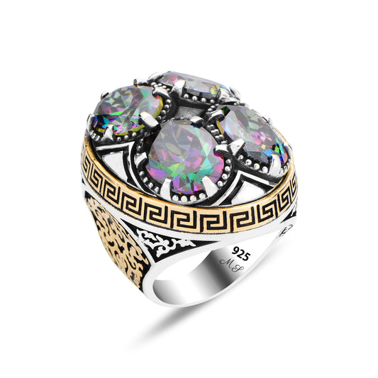 Silver Large Mystic Topaz Gemstone Ottoman Style Unique Ring