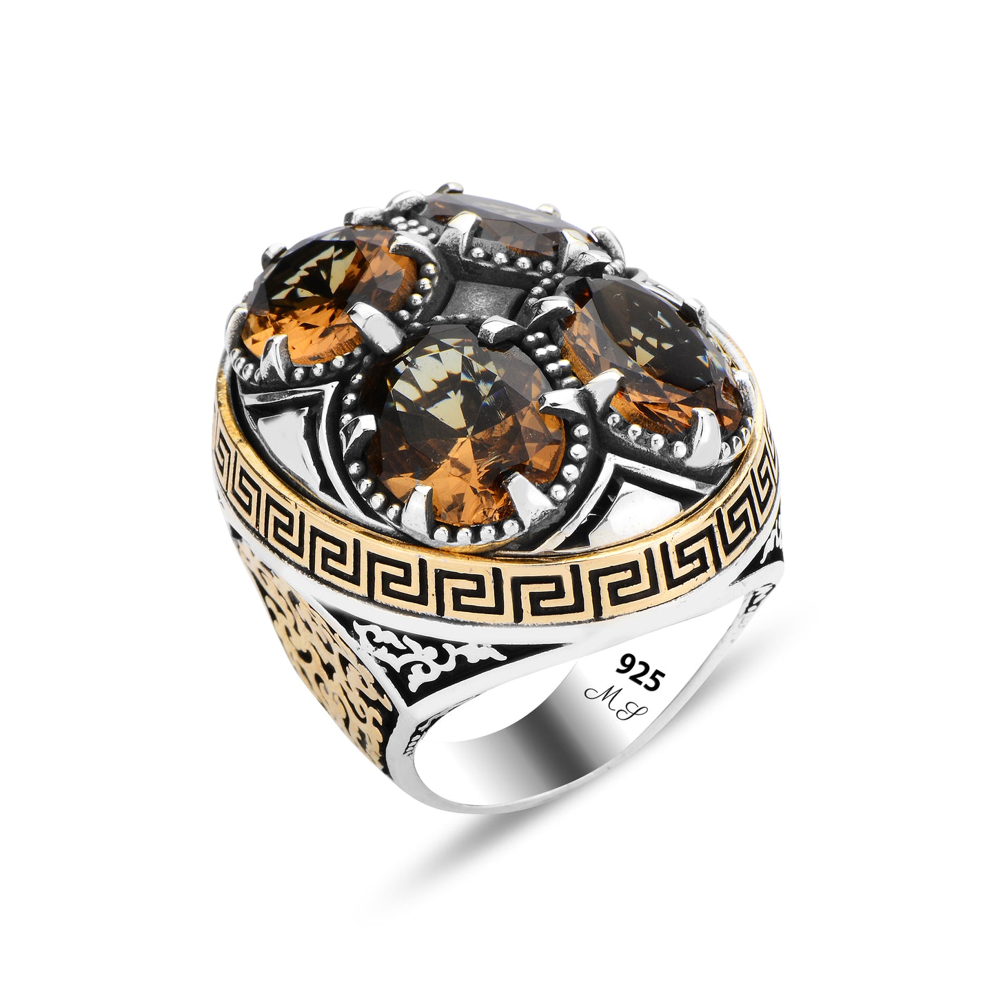 Men Silver Large Ottoman Style Natural Zultanite Gemstone Ring