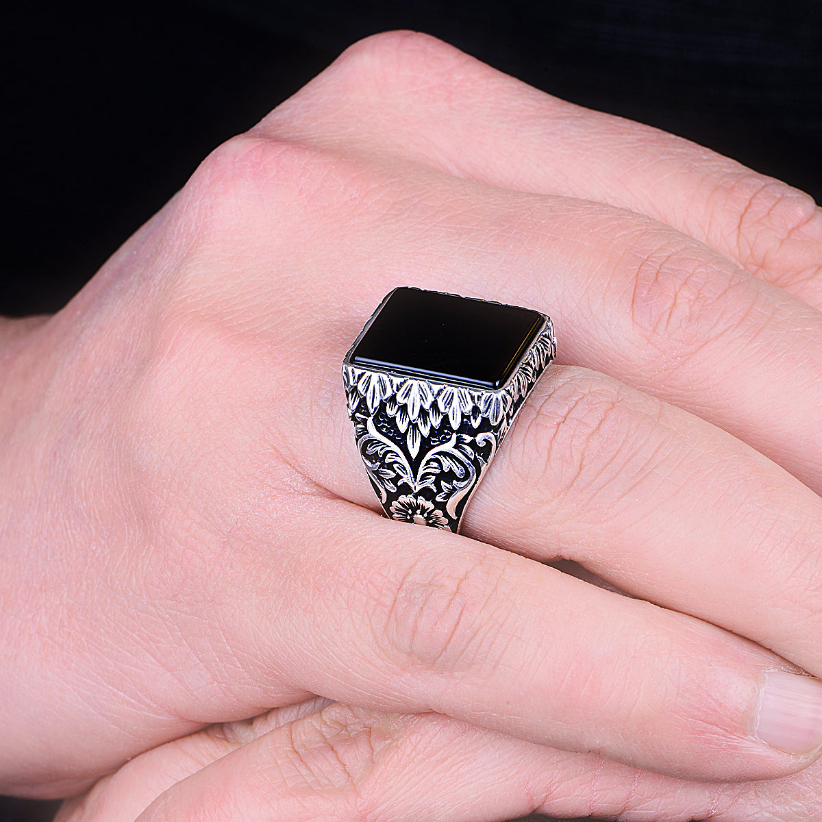Silberner Ring mit natürlichem Onyx-Edelstein für Männer