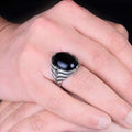 Silver Oval Gemstone Natural Black Onyx Stone Ring