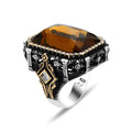 Men Silver Large Yellow Citrine Gemstone Handmade Ring