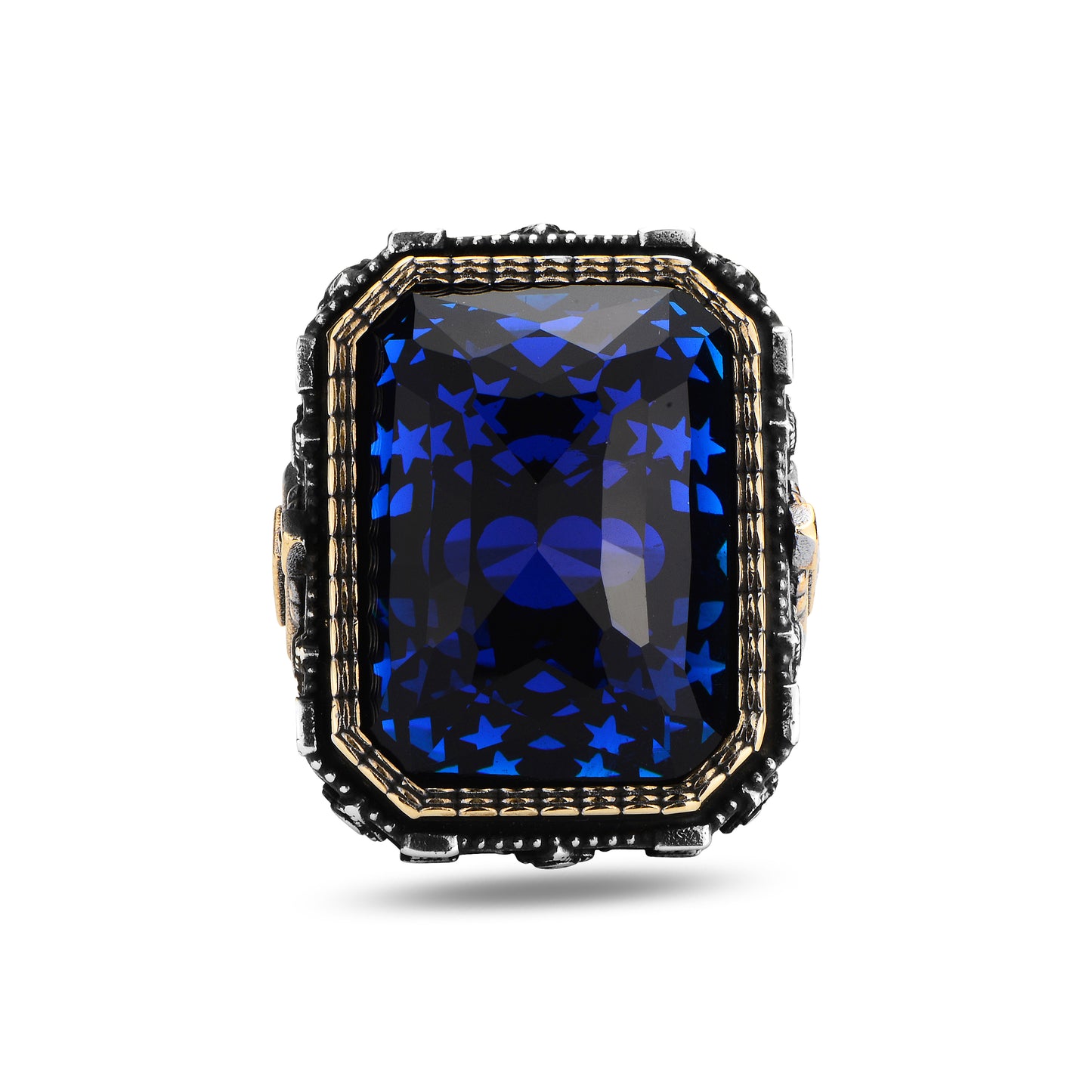 Men Large Sapphire Gemstone Square Ottoman Style Ring