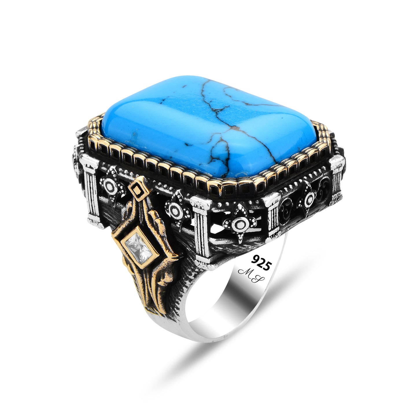 Men Silver Handmade Large Turquoise Gemstone Ottoman Ring