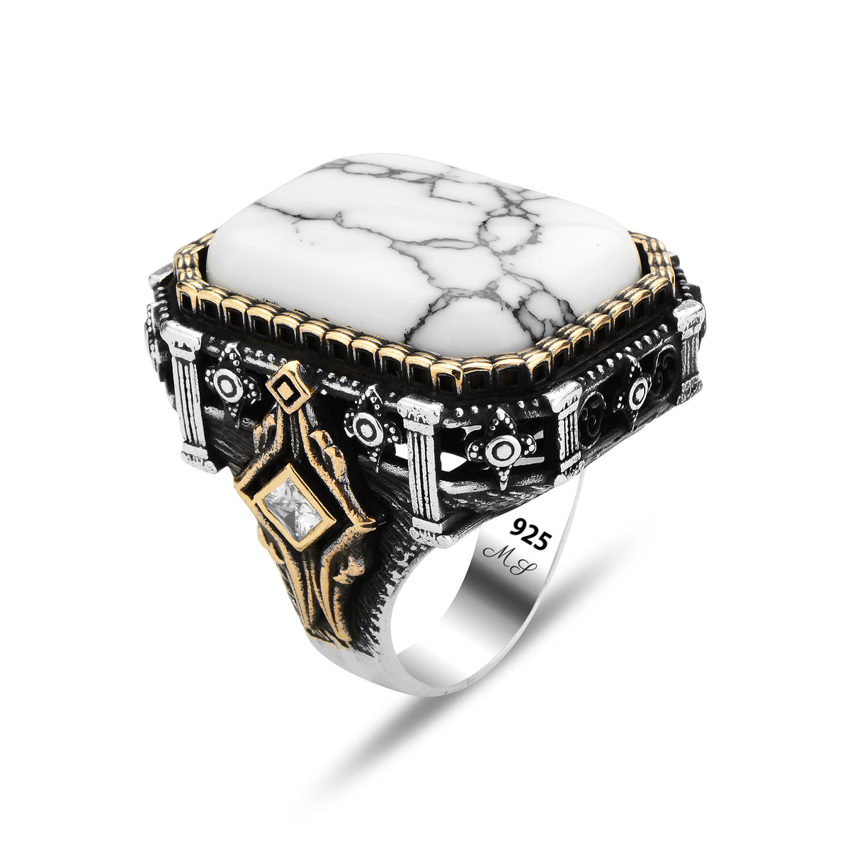 Herrenring aus Silber mit großem weißen Türkis-Edelstein