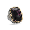 Men Silver Engraved Large Amethyst Gemstone Handmade Ring