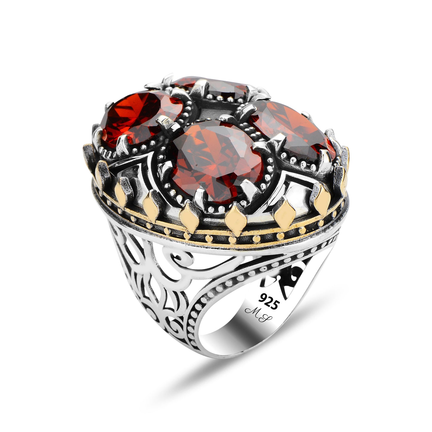 Men Silver Handmade Large Garnet Gemstone Unique Men Ring