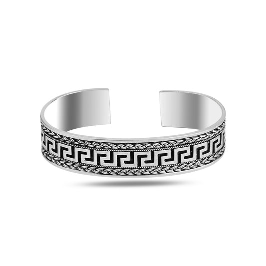 Silbernes handgefertigtes 15 mm dickes Manschettenarmband im griechischen Stil