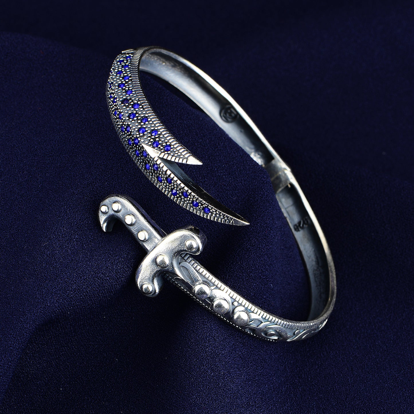 Silver Handmade Sapphire Stone Sword Bracelet