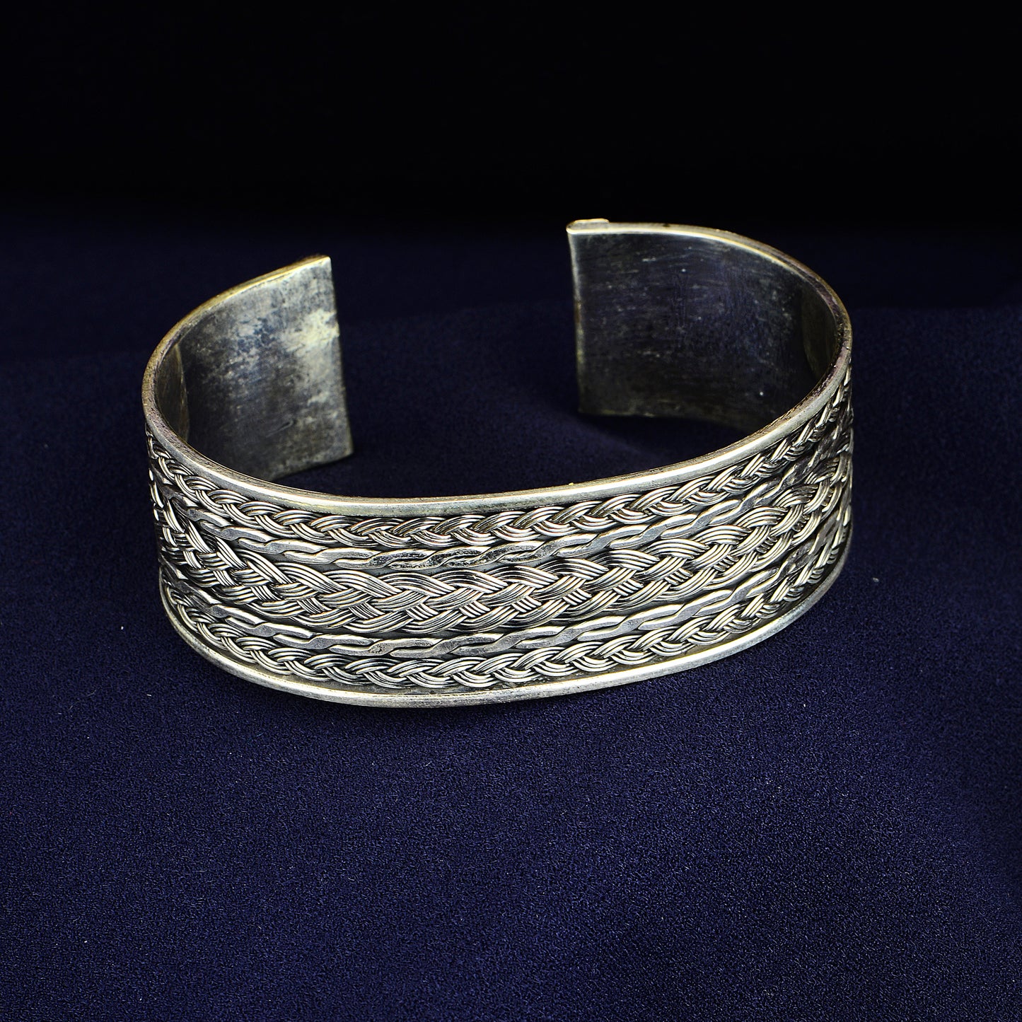 Silver 22MM Knitting Pattern Thick Cuff Bracelet