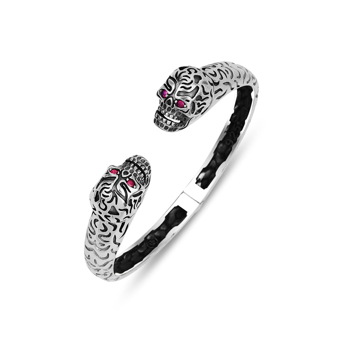 Silver Skull Head Ruby Stone Bracelet