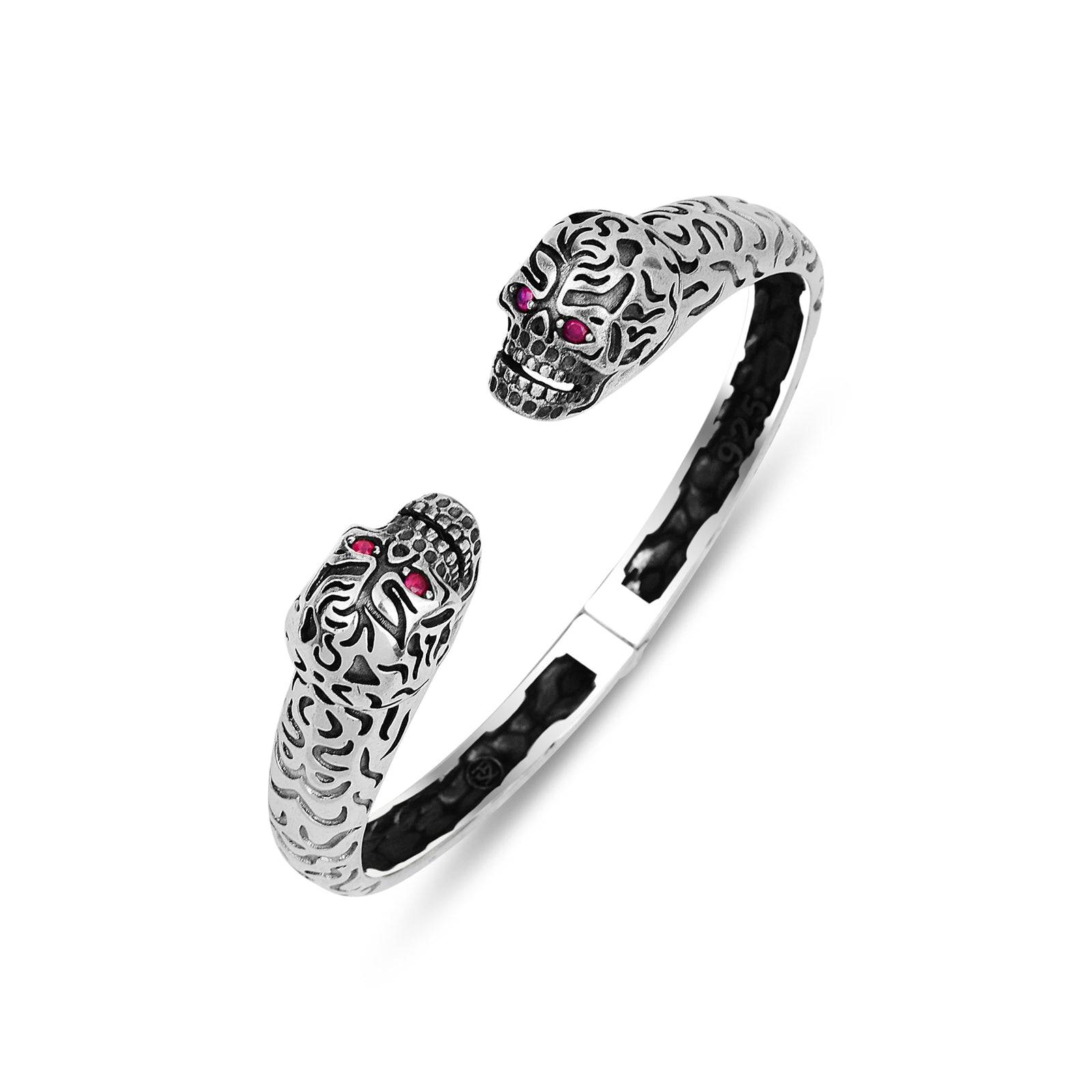 Silver Skull Head Ruby Stone Bracelet